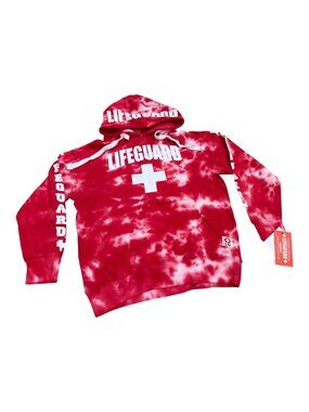 Lifeguard Red White Tie Dye Logo Pullover Hoodie Pockets Popularity Small NWT